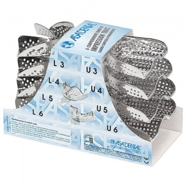 Ложка слепочная, набор 8 штук с перфорацией без бортиков, Asa Dental (Италия)