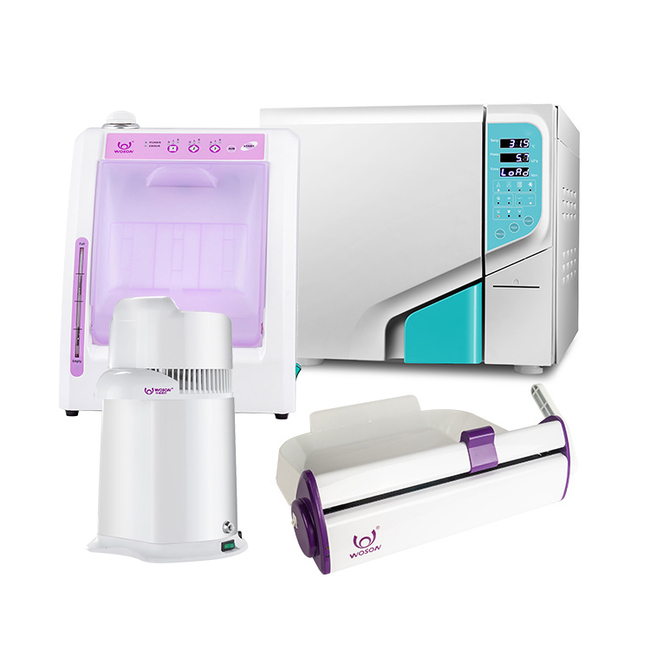 Комплект: автоклав SONZ Z-Clave I (18 л) + дистиллятор Drink NEW (4 л) + запечатывающее устройство SEAL 100 (SELINA) + аппарат для смазки и чистки наконечников LUB909