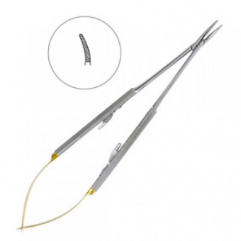 Иглодержатель Кастровьехо хирургический изогнутый Castroviejo-Gomel TC, 180 мм